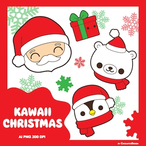 Christmas bear clipart, Christmas reindeer clipart, Santa Claus clipart, Christmas clipart, Santa clipart, penguin clipart, kawaii clipart