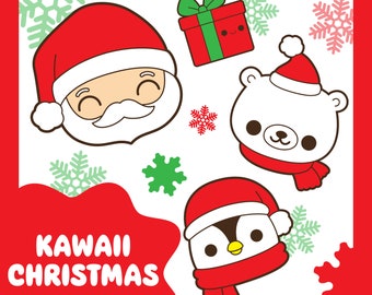 Christmas bear clipart, Christmas reindeer clipart, Santa Claus clipart, Christmas clipart, Santa clipart, penguin clipart, kawaii clipart