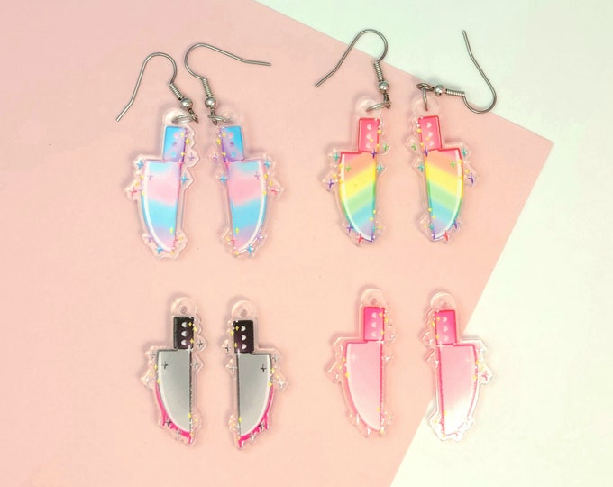 Pastel Goth Knife Dangle Acrylic Earrings Hypoallergenic Steel Etsy