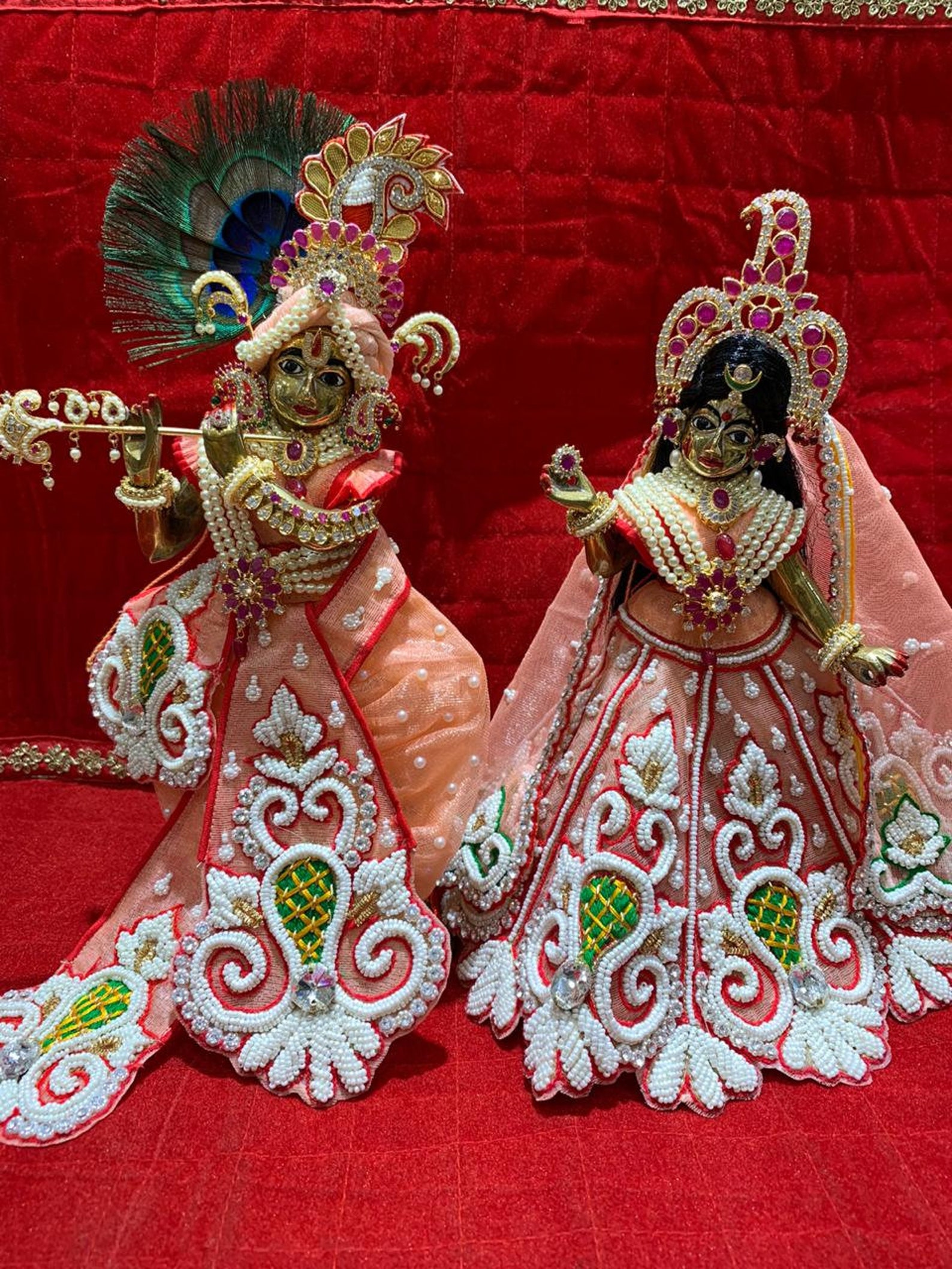 Radha Krishna brass idol with beautiful dress and jewelry Etsy