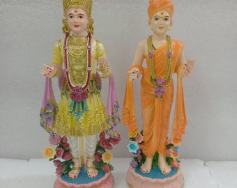 Handmade Akshar Pursotam Idol Murti,Marble Pair of Akshar Purushottam and Gunitanand Swami, Jai Swaminarayan,Shree Swaminarayan Ji, Resin