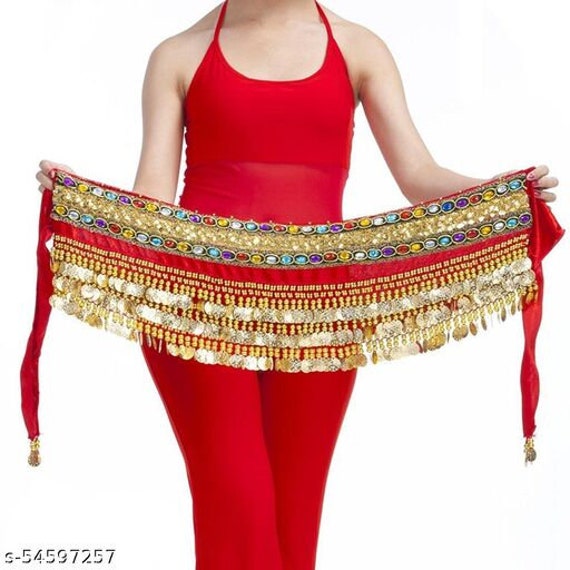 Belly Dance Hip Scarf Belly Dancing Skirt Coin Sash Costume with Silver Coins 