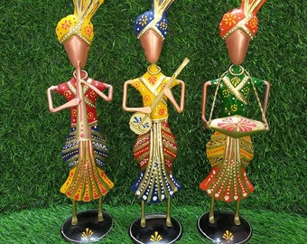 Rajasthani musicians (set of 3) Indian Metal Art,Home Decor gift,Metal Home Warmimg Gift,Indian Handicrafts,Craftsman Metalwork