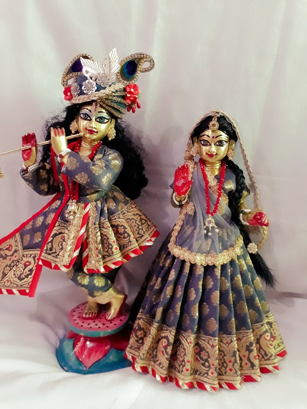 Radha Krishna brass idol with beautiful dress and jewelry Etsy