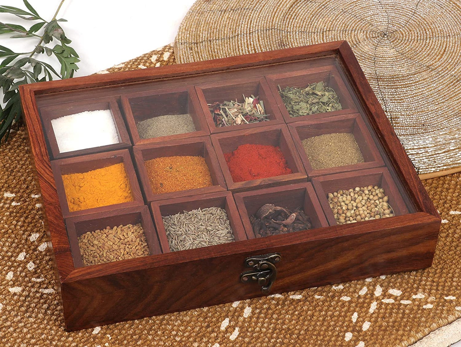 Wooden Handcrafted Spice Box/ Masala Dabba With 12 Etsy