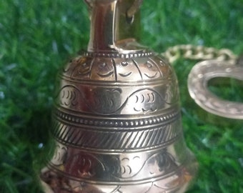 Brass Hanging Bell with Chain,Bell with Chain for Home Temple,Door, Hallway,Porch Or Balcony,Unique Brass Bell,Ghanti Home Decor,Brass,Bell