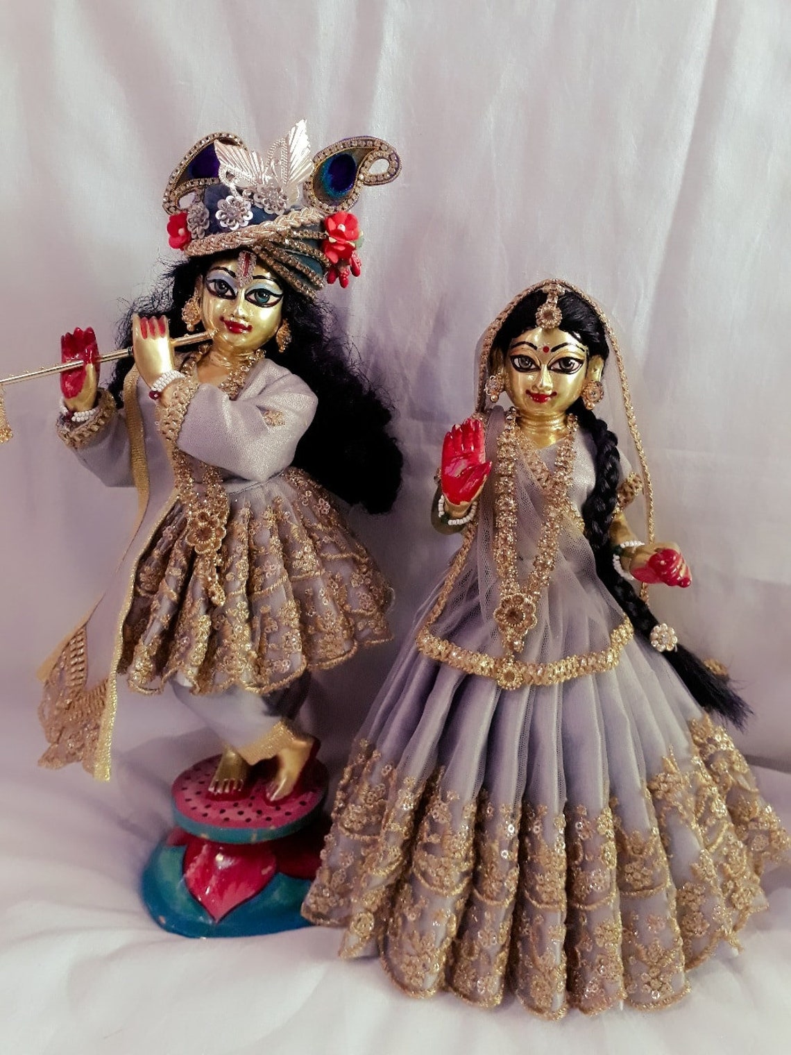 Radha Krishna brass idol with beautiful dress and jewelry Etsy