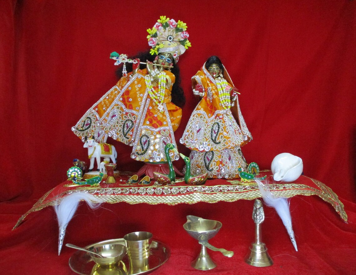 Temple Pooja with Radha Krishna Idols 10 inches dress image 2