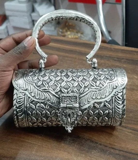 Antique Metal Clutch Indian Handmade Silver Metal Party Sling Bag