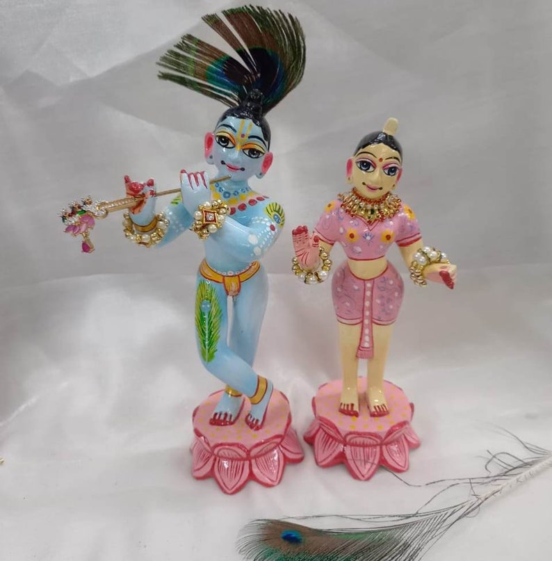 8 Brass Radha Krishna Statue,Radhe Krishna Figurine,Brass RadhaKrishna Sculpture,Hindu Marriage Anniversary gift,Krishna Statue,God of love image 2