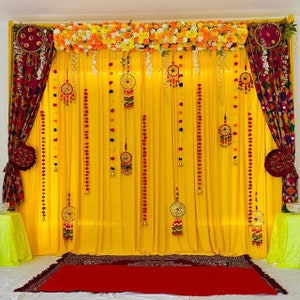 8/7ft.Party Backdrop,Multicolor Indian Dream Catchers,Indian Wedding Decoration,Housewarming poojaMehndi Decor,Party Backdrop,Gota Hangings. image 1