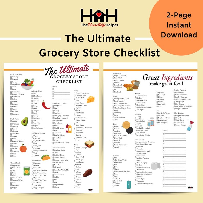 The Ultimate Grocery Store Checklist // Home Management | Etsy