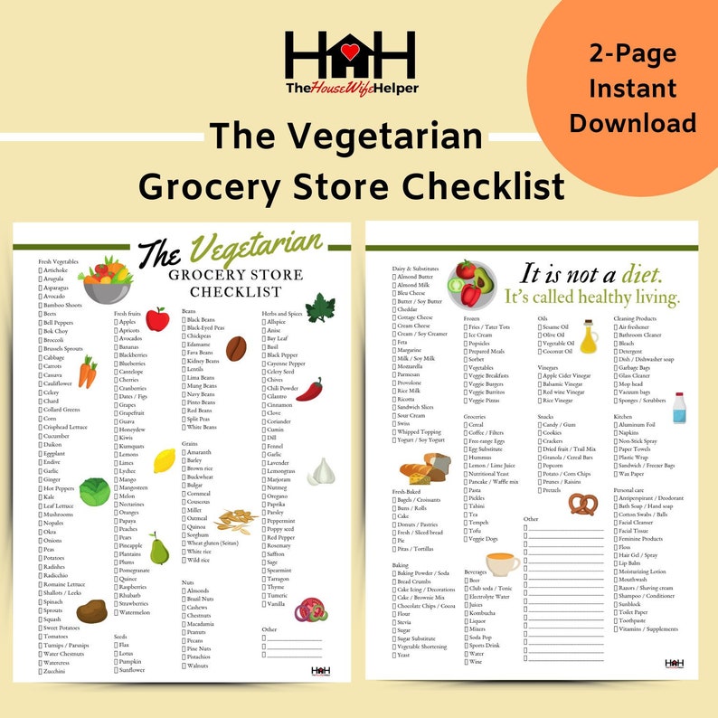The Vegetarian Grocery Store Checklist // Home Management Etsy