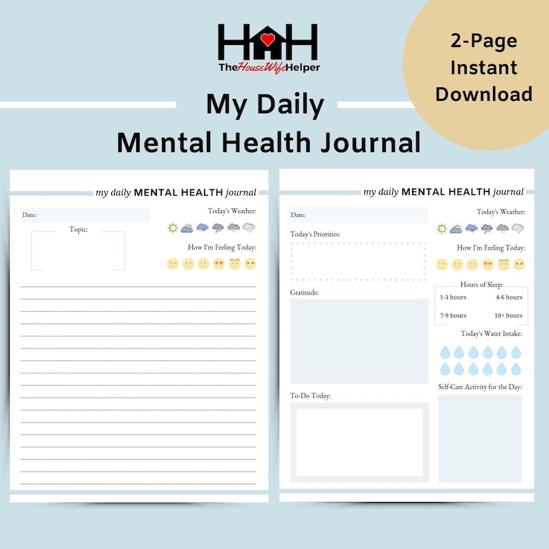 Mental Health Daily Tracker Journal Page // Planner | Etsy