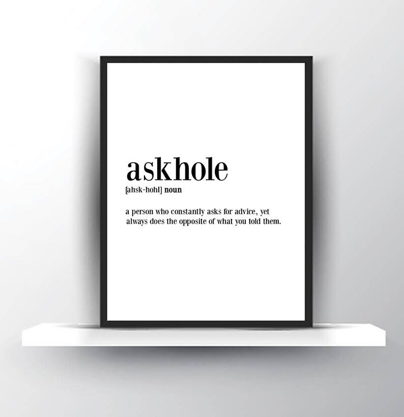 Asshole Askhole Definition Print Urban Dictionary Art Gift | Etsy