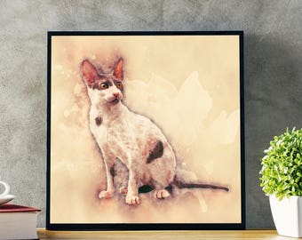 Sphynx Cat Art Watercolor Painting of Sphynx Cat Gray White Sphynx Cat Grey Sphynx Cat Watercolor Painting of Sphynx Cat Portrait