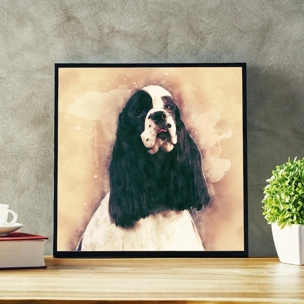 Cocker Spaniel Art Print Canvas Artwork Watercolor Dog Portrait Black White Cocker Spaniel Painting Dog Breed Poster