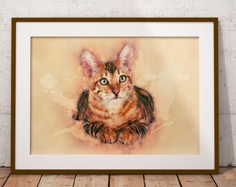 Tabby Cat Painting Striped Cat Art Orange Tabby Cat Watercolor Wall Art Living Room Print Cute Cat Picture Cat Poster Cat Lover Gift