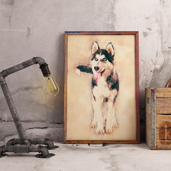 Affiche Aquarelle Husky De Sibérie – Impression Giclée Archives, œuvre Originale