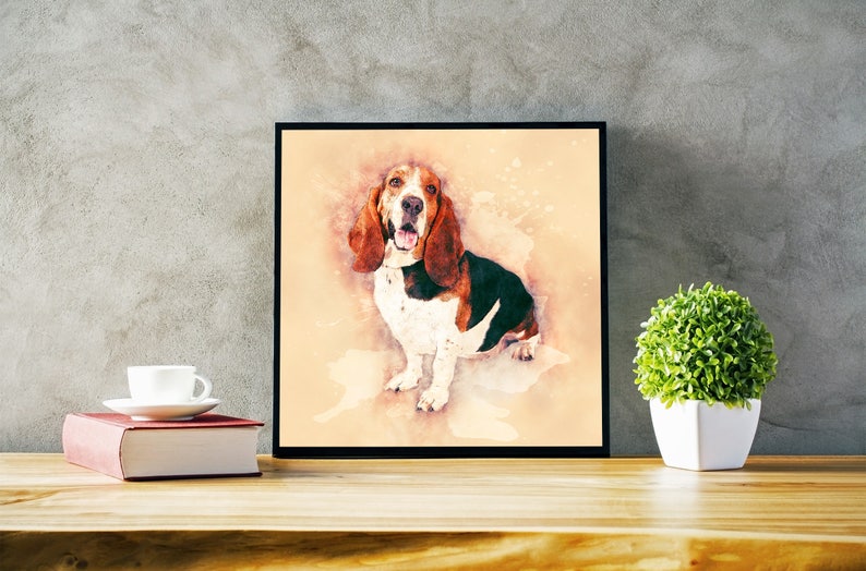 Beagle Pastel Portrait Square Puppy Wall Art Cute Beagle Dog Modern Art Painting of Cute Beagle Canvas Art Poster Custom Dog Portrait Print image 1