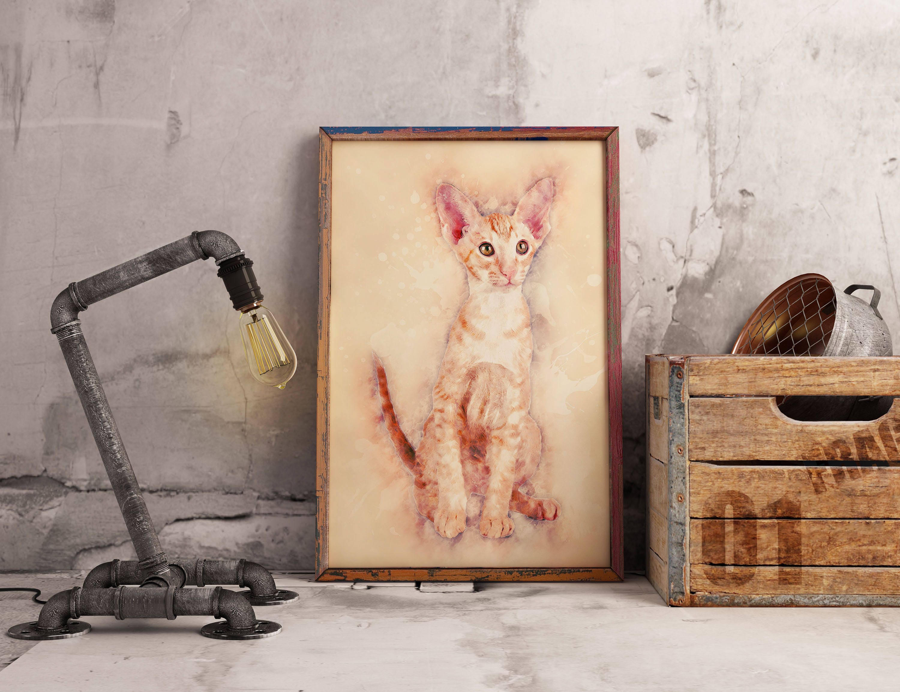 Oriental Cat Art Watercolor Painting of Oriental Cat Orange Etsy Canada