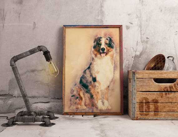 Australian Shepherd Painting Rottweiler Puppy Painting Etsy