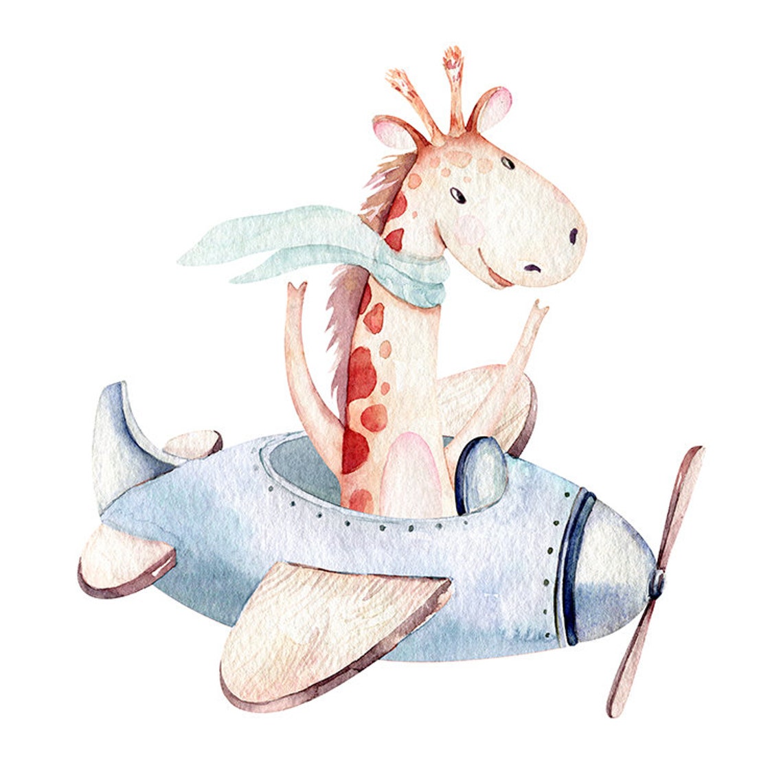 Giraffe Flying Airplane Wall Art Print Watercolor Nursery Etsy.de