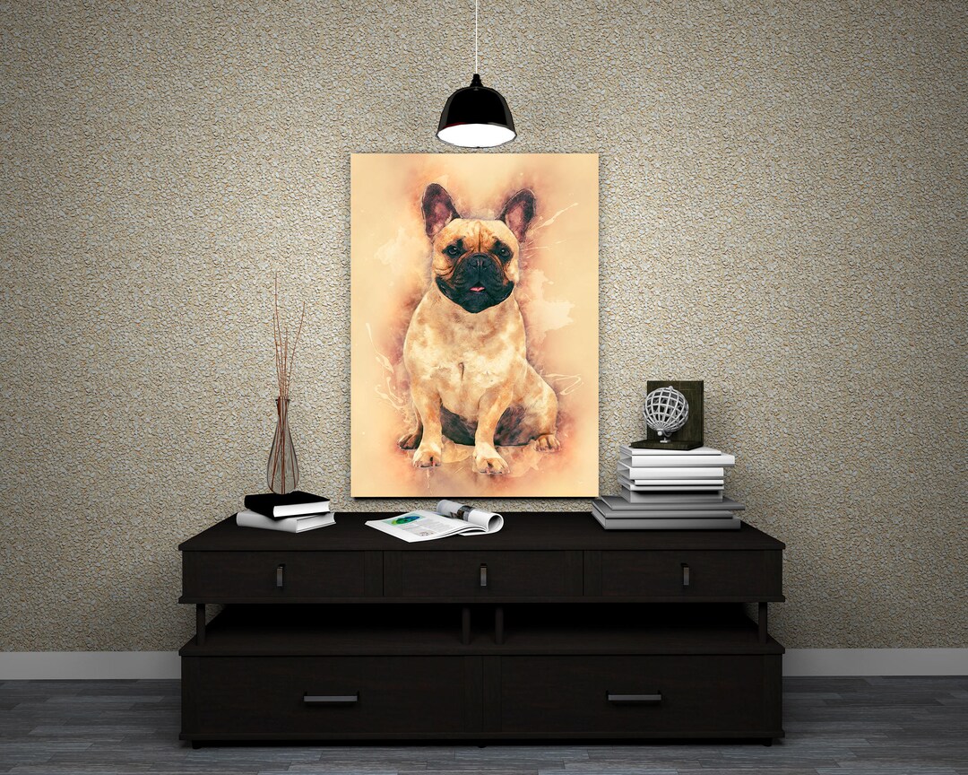 Orange French Bulldog Print Canvas Portrait Artwork Watercolor Dog