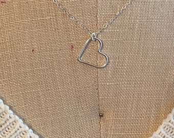 Silver Large Hammered Heart Necklace | Sterling Silver Large Heart Necklace, Handmade Texas necklaces
