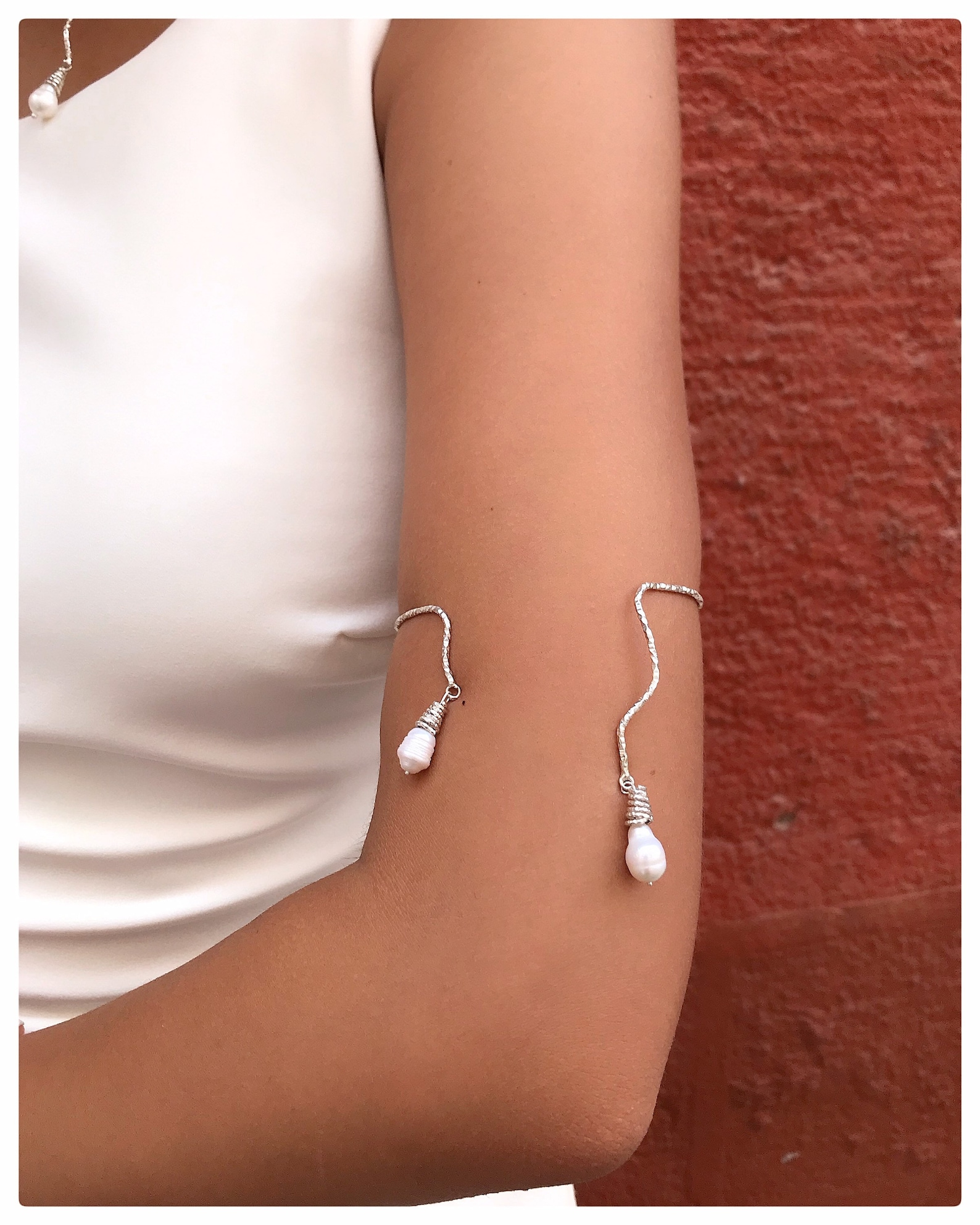 Pearl Sleeve Bracelet , Silver Pearl Sleeve Bracelet Giftideas Handmade