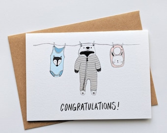 new baby card, newborn card, new arrival card, congratulations, baby clothes, baby shower