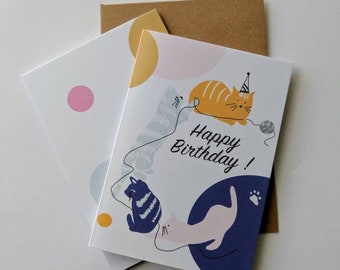 Happy Birthday Cats, Cat Birthday Card, Cat lovers, carte d’anniversaire, Carte de chat