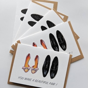 carte de mariage, talons et chaussures de mariage, lui et elle, belle paire, paire parfaite, félicitations