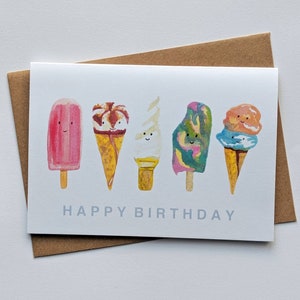 biglietto di compleanno, gelato, illustrato, disegnato a mano, festa estiva in spiaggia