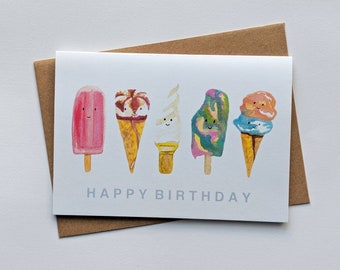 birthday card, icecream,  illustrated, hand drawn, summer beach party