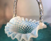 Fenton Opalescent Hobnail Ruffled Edge Basket