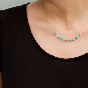 Turquoise Bead Marijuana Leaf Necklace - Sterling Silver, Gold Filled