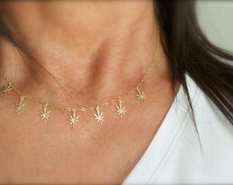 Multi weed charms necklace - mini marijuana leaf necklace - 420 necklace - leaf necklace- weed necklace - gold-rose gold- silver -