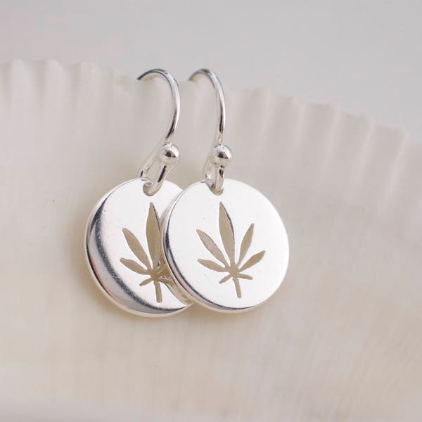 Sterling Silver Cannabis Leaf Earrings – Cutout Pot Disc Earrings