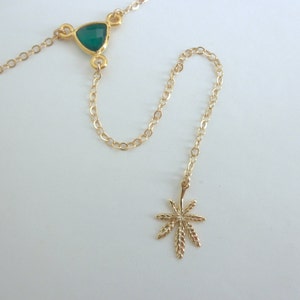 Green Onyx Cannabis Leaf Y Necklace – Gold Vermeil, Sterling Silver image 3