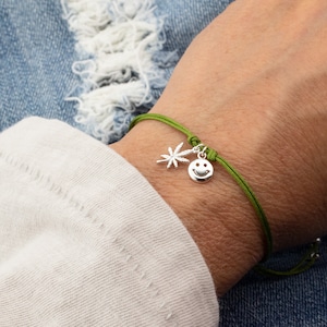 Smiley Weed Charm Bracelet – Sterling Silver, Gold, Rose Gold