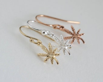 Tiny cannabis dangle earrings  - silver, gold, rose gold