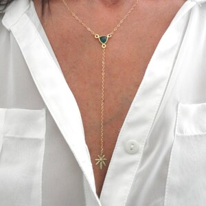 Green Onyx Cannabis Leaf Y Necklace – Gold Vermeil, Sterling Silver image 1