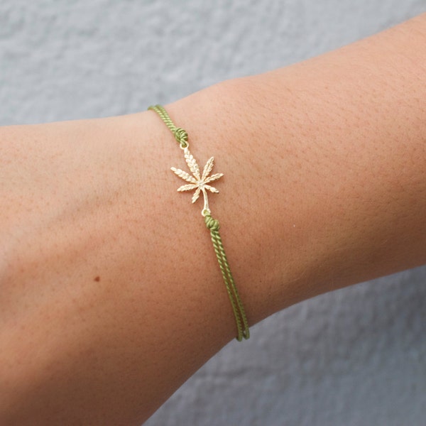 Silk Cord Cannabis Leaf Bracelet – Rose Gold, Gold, Silver
