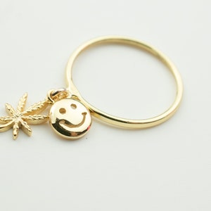 Smiley Face Ring – Gold Vermeil Cannabis Leaf Charm