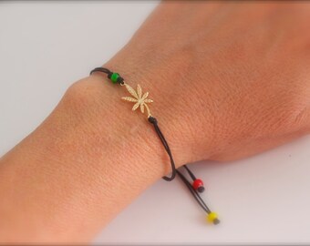 Gold Marijuana rasta bracelet - adjustable marijuana bracelet - reggae bracelet - ganja bracelet  - rastafarian bracelet - gold- rose gold
