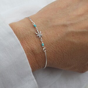 Sterling Silver Marijuana Leaf Bracelet – Turquoise Beaded Charm