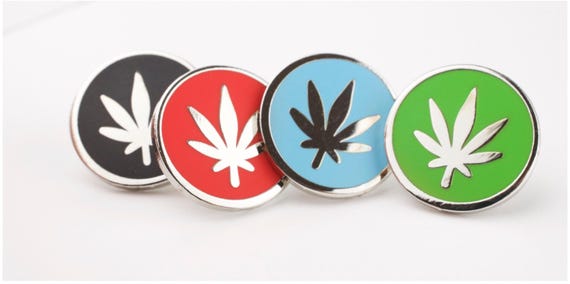 Marijuana enamel pin - red, turquoise, green, black