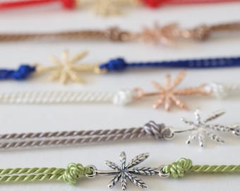 Marijuana Leaf Bracelet – Silk Cord, Gold, Rose Gold, or Silver