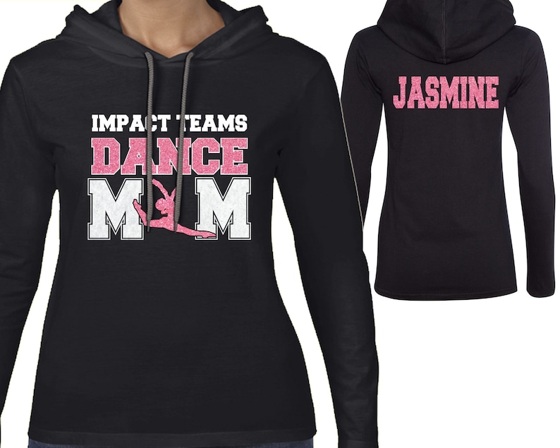 Custom Personalized Glitter Dance Mom Women/'s Lightweight Long Sleeve Hooded T-Shirt Amazing Spirit Wear Dancing Mother